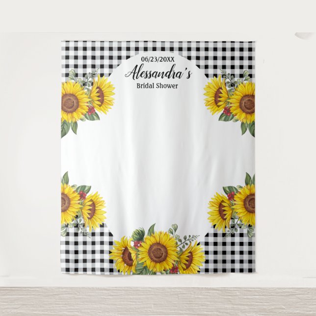 Custom Sunflower & Gingham Photo Backdrop Decor  (Front)