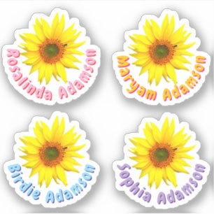Custom Sunflower Name Stickers (Water Resistant) 