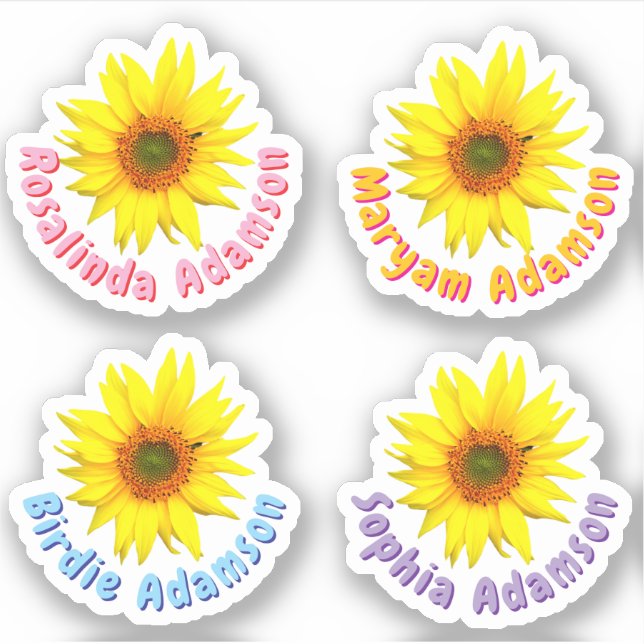 Custom Sunflower Name Stickers (Water Resistant)  (Front)