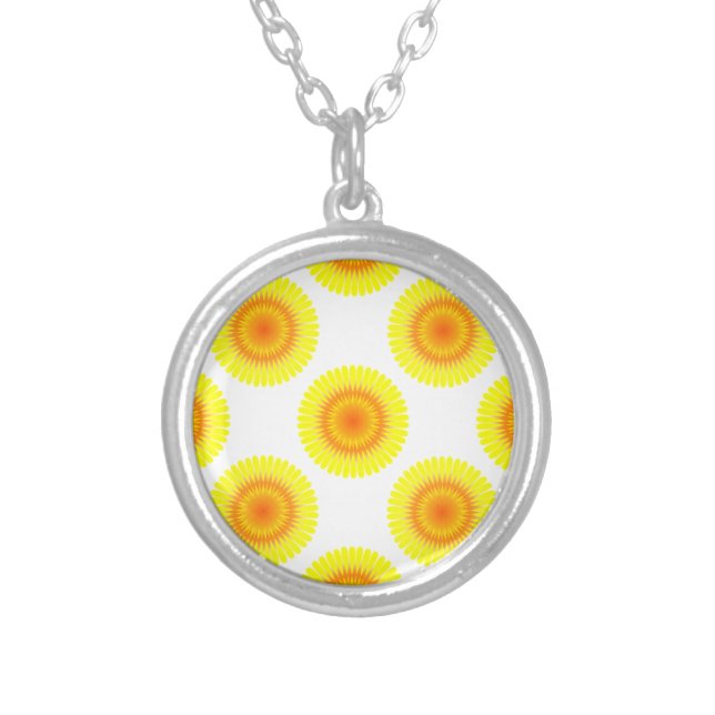 Custom Sunflower Pattern Silver Plated Necklace (Front)