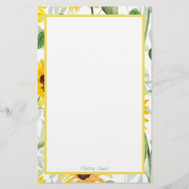 Custom Sunflower Stationery Paper (Front)