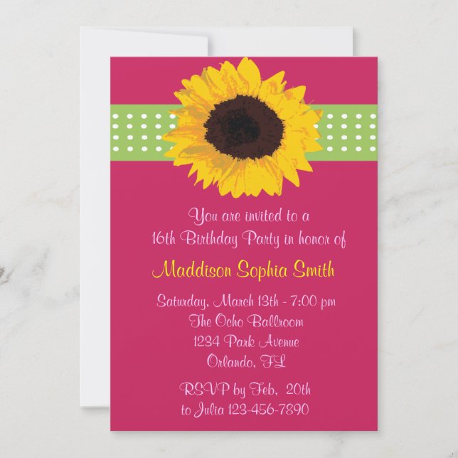 Custom Sunflower Sweet 16 Birthday Invites (Front)