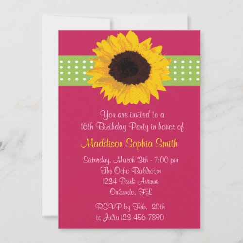 Custom Sunflower Sweet 16 Birthday Invites