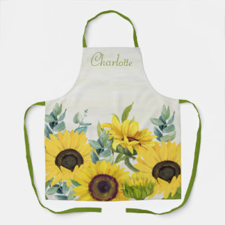 Custom Sunflower Watercolor Illustration Apron