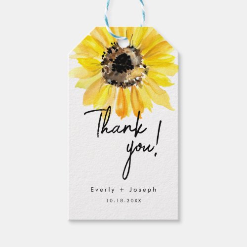 Custom Sunflower watercolor wedding thank you Gift Tags