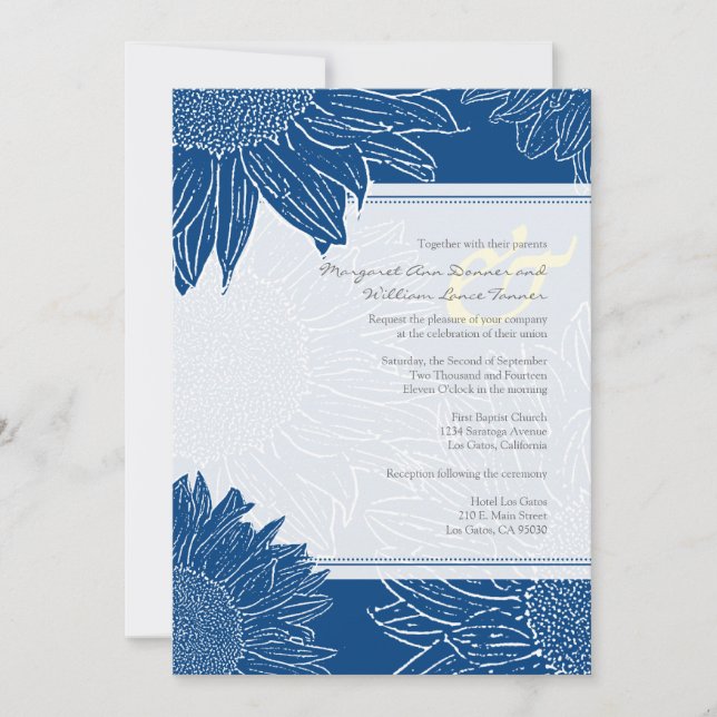 custom::Sunflower Wedding Invite: Navy dot&Yellow Invitation (Front)