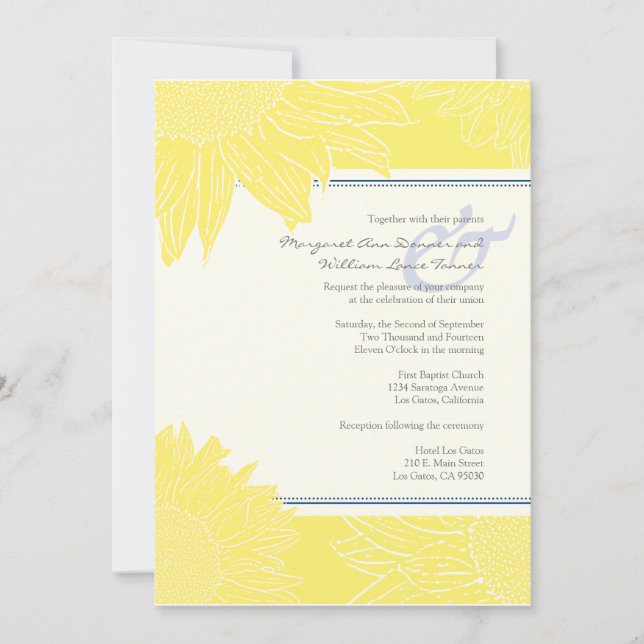 custom::Sunflower Wedding Invite: Navy & Yellow Invitation (Front)