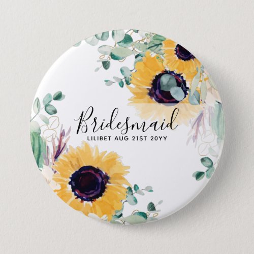 Custom Sunflowers Bridesmaids Gifts Add Name Date Button