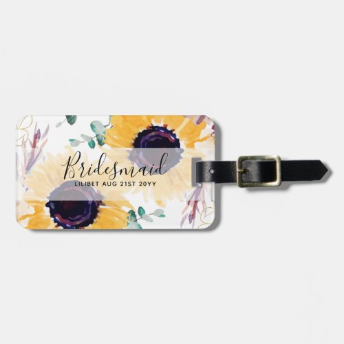 Custom Sunflowers Bridesmaids Gifts Add Name Date Luggage Tag