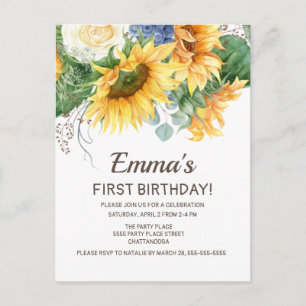 Custom Sunflowers Eucalyptus 1st Birthday Postcard