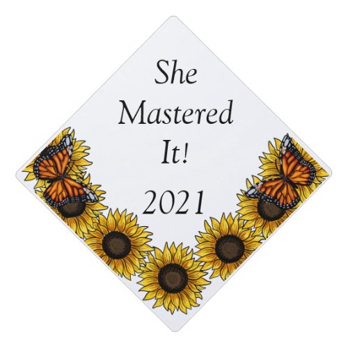 Custom Sunflowers with Butterflies Graduation Cap 