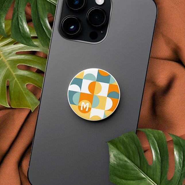 Custom Sunny Orange Teal Blue Retro Art Pattern PopSocket (Creator Uploaded)