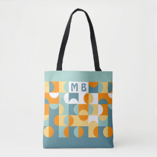 Custom Sunny Orange Teal Blue Retro Art Pattern Tote Bag