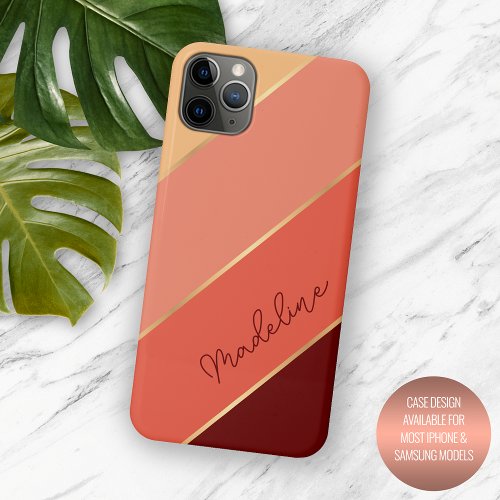 Custom Sunny Summer Dark Red Coral Orange Stripes iPhone 11 Pro Max Case