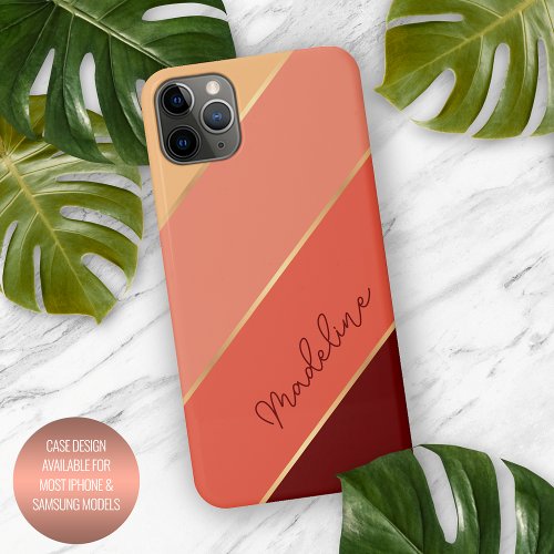 Custom Sunny Summer Dark Red Coral Orange Stripes iPhone 11Pro Max Case