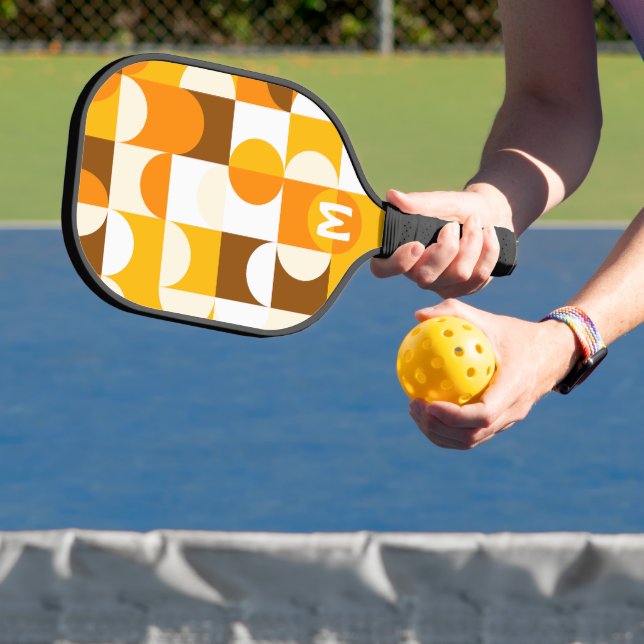 Custom Sunny Yellow Orange Brown Retro Art Pattern Pickleball Paddle (Insitu)