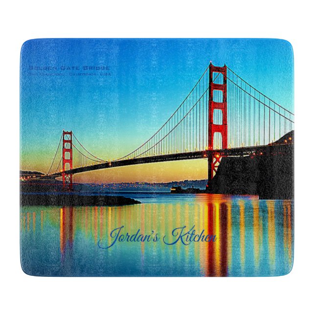 Custom Sunset At Golden Gate Bridge Cutting Board (Front)