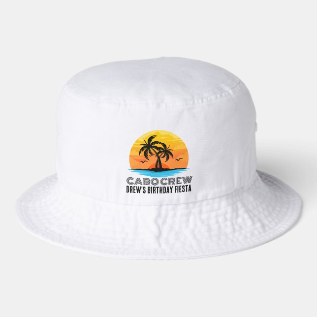  Custom Sunset Beach  Text Birthday Party Bucket Hat (Front)