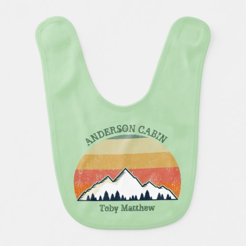 Custom Sunset Fall Mountain Cabin Green Baby Bib