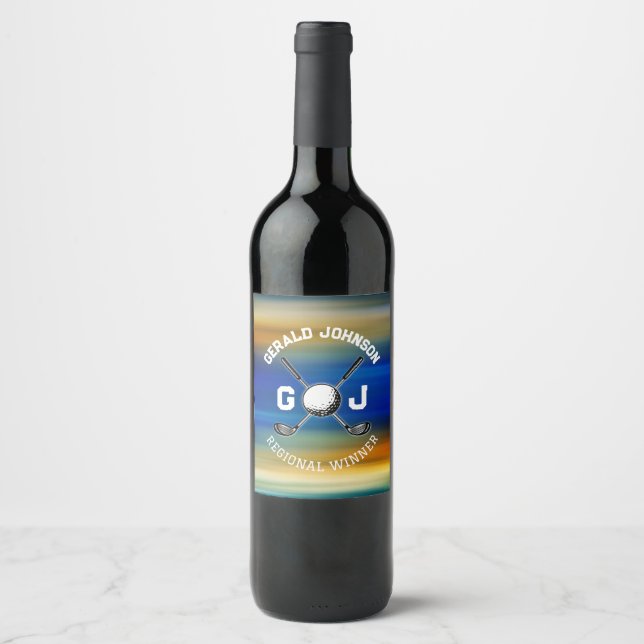 Custom Sunset Golf Monogram Design Wine Label (Front)