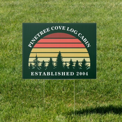 Custom Sunset Log Cabin Lake House Green Yard Sign