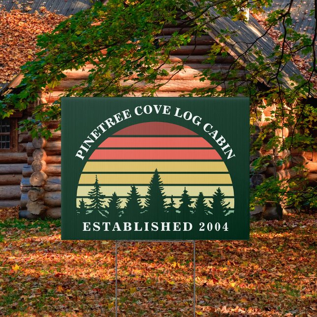 Custom Sunset Log Cabin Lake House Green Yard Sign (Creator Uploaded)