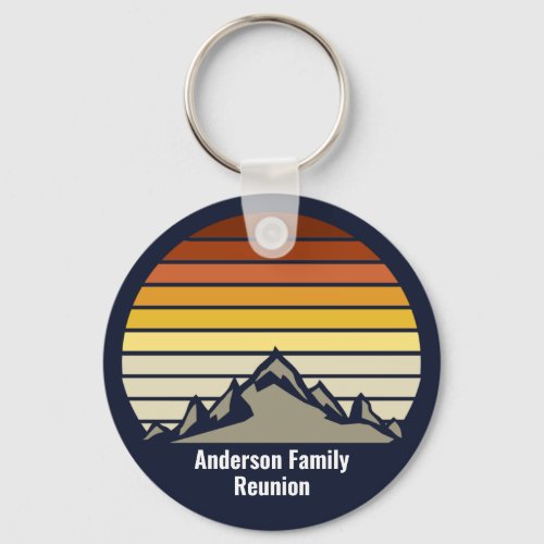 Custom Sunset Mountain Family Reunion Monogram Keychain