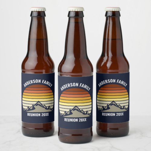 Custom Sunset Mountain Family Reunion Party Beer Bottle Label