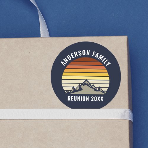 Custom Sunset Mountain Family Reunion Party Classic Round Sticker