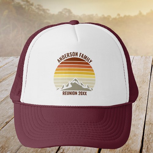 Custom Sunset Mountain Family Reunion Vintage Trucker Hat