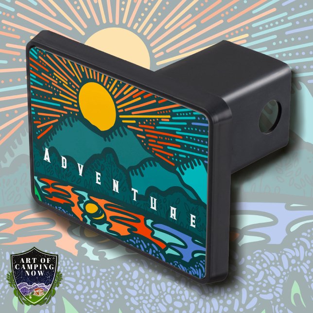 Custom Sunset Mountains and Lake Art Hitch Cover (Creator Uploaded)
