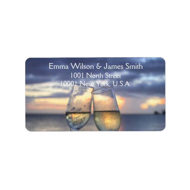 Custom Sunset On The Beach Wedding Address Labels (Front)