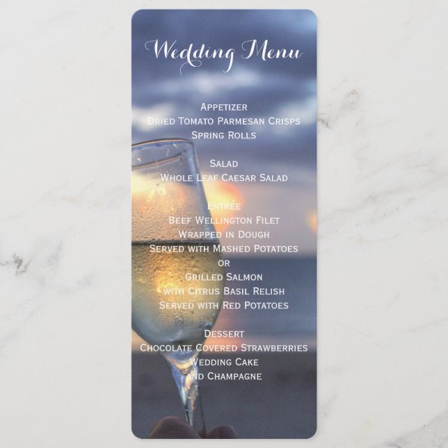 Custom Sunset On The Beach Wedding Menu (Front)