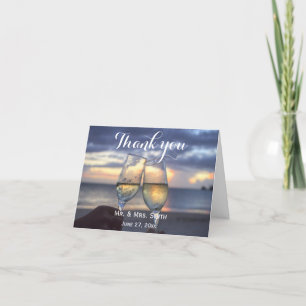 Custom Sunset On The Beach Wedding Thank You Cards