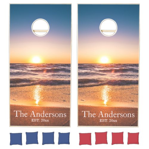 Custom sunset photo cornhole set