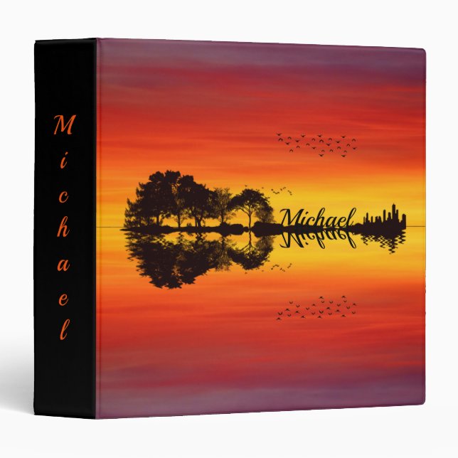 Custom Sunset Reflection Landscape with Name 3 Ring Binder (Front/Spine)