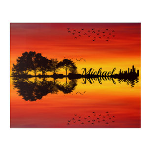 Custom Sunset Reflection Landscape with Name Acrylic Print
