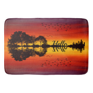 Custom Sunset Reflection Landscape with Name Bath Mat
