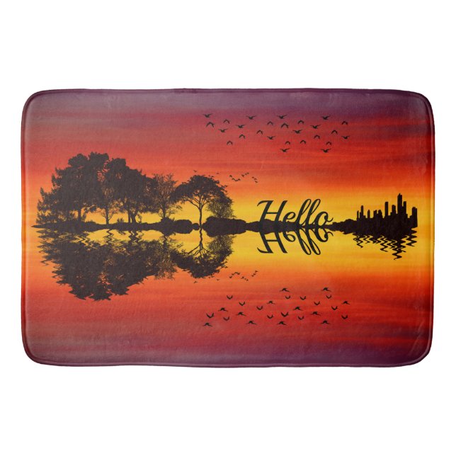 Custom Sunset Reflection Landscape with Name Bath Mat (Front)