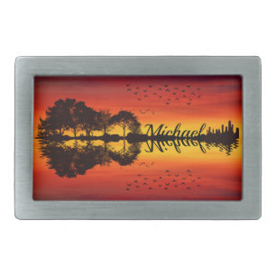 Custom Sunset Reflection Landscape with Name Belt Buckle
