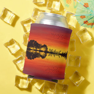 Custom Sunset Reflection Landscape with Name Can Cooler
