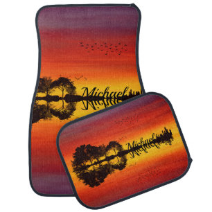 Custom Sunset Reflection Landscape with Name Car Floor Mat