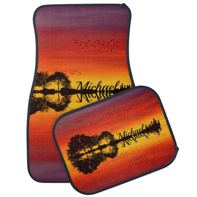 Custom Sunset Reflection Landscape with Name Car Floor Mat (Set)