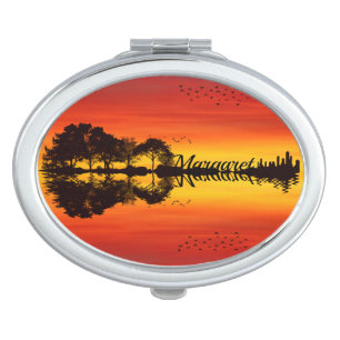 Custom Sunset Reflection Landscape with Name Compact Mirror