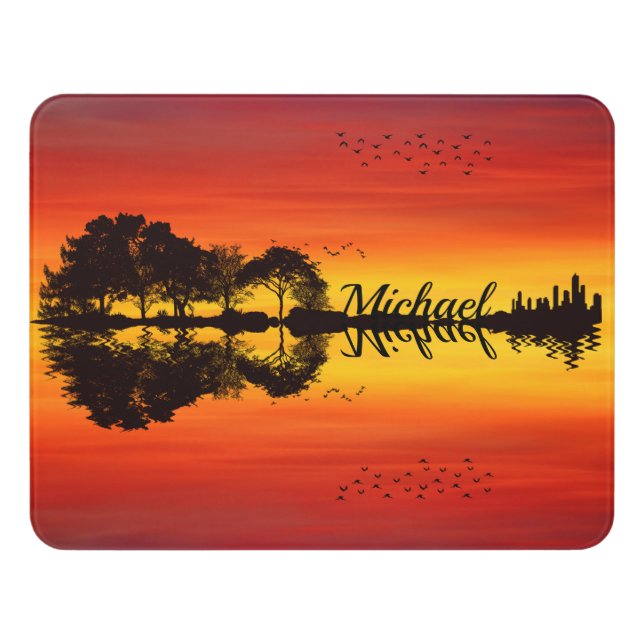 Custom Sunset Reflection Landscape with Name Door Sign (Contemporary Front)