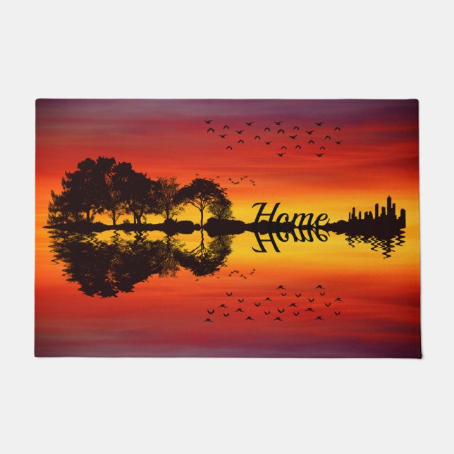 Custom Sunset Reflection Landscape with Name Doormat (Front)