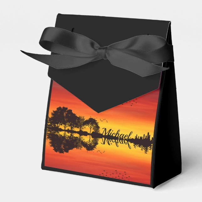 Custom Sunset Reflection Landscape with Name Favor Boxes (Front Side)