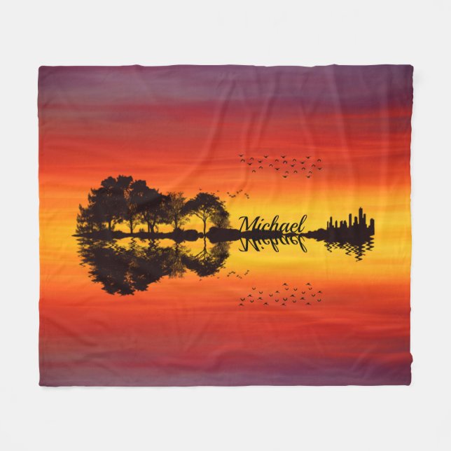 Custom Sunset Reflection Landscape with Name Fleece Blanket (Front (Horizontal))