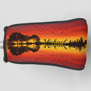 Custom Sunset Reflection Landscape with Name Golf Head Cover