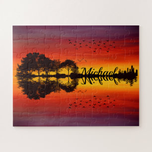 Custom Sunset Reflection Landscape with Name Jigsaw Puzzle